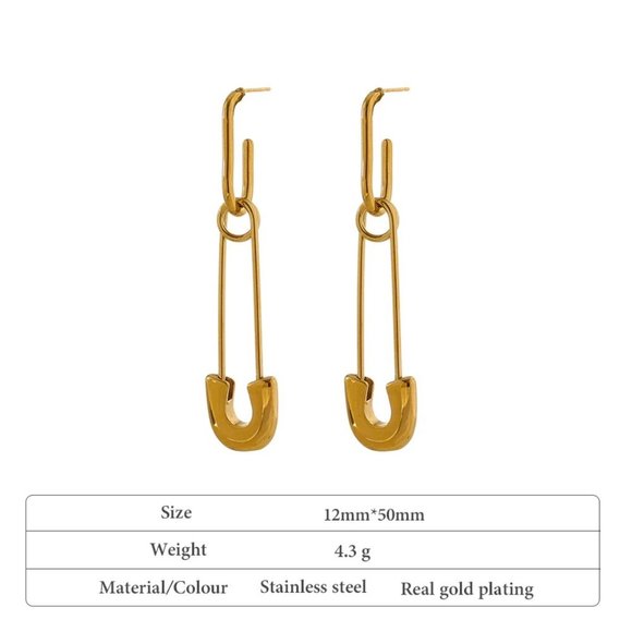New 18K Gold Plated Safety Pin Earrings - Picture 2 of 5